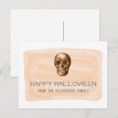 Orangefarbenes Skull Halloween Postkarte (Vorne/Hinten)