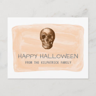 Orangefarbenes Skull Halloween Postkarte