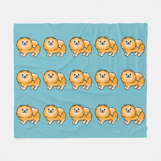 Orangefarbenes Spitz Hunde Muster auf blau Fleecedecke (Vorderseite (Horizontal))