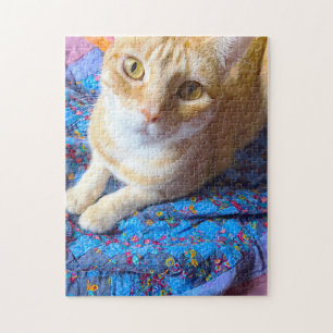 Orangefarbenes Tabby auf Quilt Puzzle