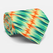Orangefarbenes und Aquamarines Mosaikmuster Krawatte (Gerollt)