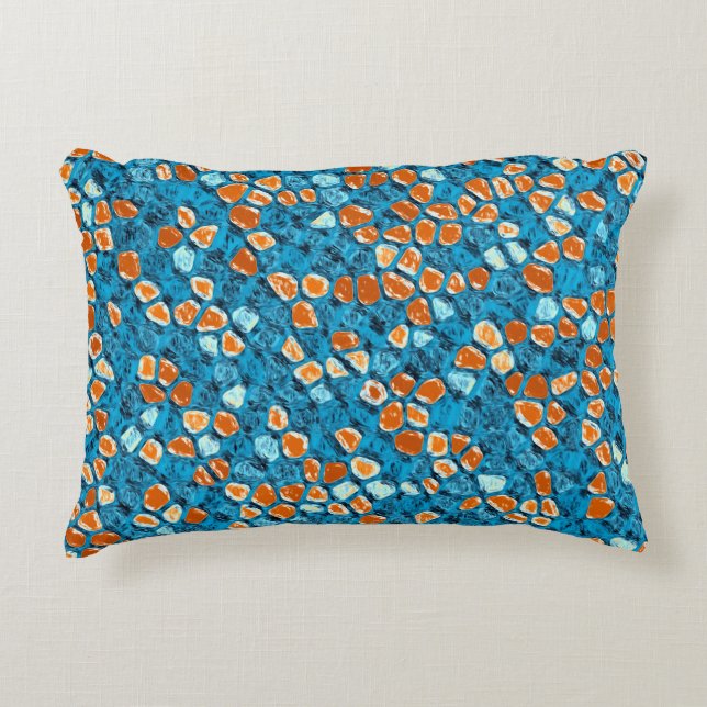 Orangefarbenes und blaues Abstraktes Muster Dekokissen (Vorderseite)