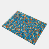 Orangefarbenes und blaues Abstraktes Muster Fußmatte (Schrägansicht)