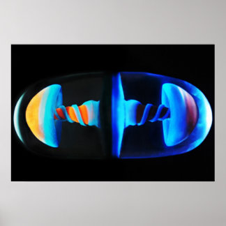 Orangefarbenes und blaues Glas Shroom Kapselplakat Poster