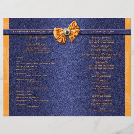 Orangefarbenes und blaues Hochzeitsprogramm (Vorderseite)