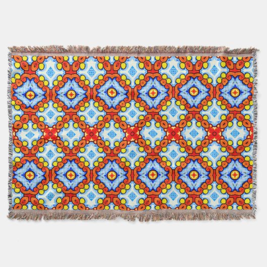 Orangefarbenes und blaues Retrotidenmuster Decke (Vorderseite)