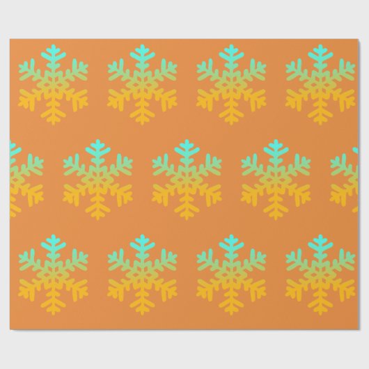Orangefarbenes und blaues Schneeflockenpapier Geschenkpapier (Flach)