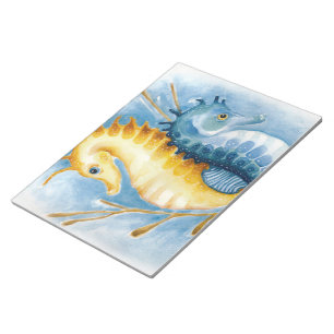 Orangefarbenes und blaues Seepferd Wasserfarbe Notizblock