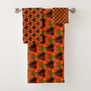 Orangefarbenes und braunes Abstraktes Kunstmuster Badhandtuch Set