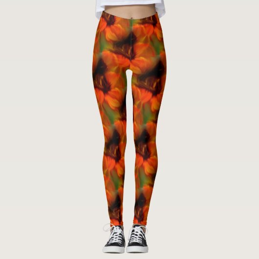 Orangefarbenes und braunes Abstraktes Kunstmuster Leggings (Vorderseite)
