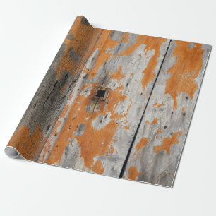 Orangefarbenes und braunes Holzbrett Geschenkpapier