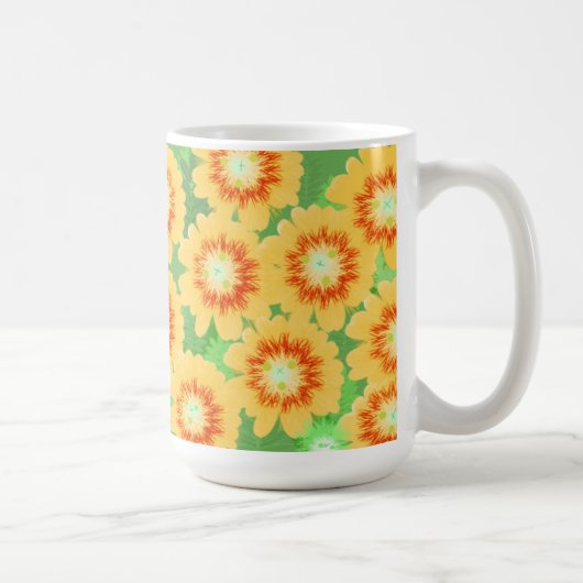 Orangefarbenes und gelbes Blumenmuster Kaffeetasse (Rechts)