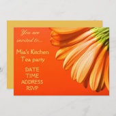 Orangefarbenes und gelbes Gerbera-Blume-Brautparty Einladung (Vorne/Hinten)