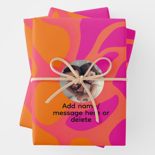 Orangefarbenes und glänzend rosa Foto glänzendes S Geschenkpapier Set (Beispiel)