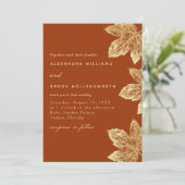 Orangefarbenes und goldenes Rustikales Leaf auf ei Einladung (Stehend Vorderseite)