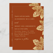 Orangefarbenes und goldenes Rustikales Leaf auf ei Einladung (Vorne/Hinten)