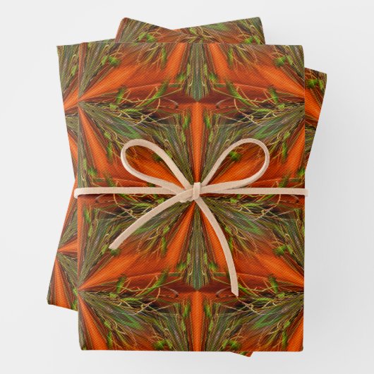 Orangefarbenes und grünes abstraktes Design Geschenkpapier Set (Beispiel)