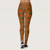 Orangefarbenes und grünes Abstraktes Muster Leggings (Rückseite)