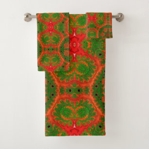 Orangefarbenes und grünes Kaleidoskop Badetuch-Set Badhandtuch Set