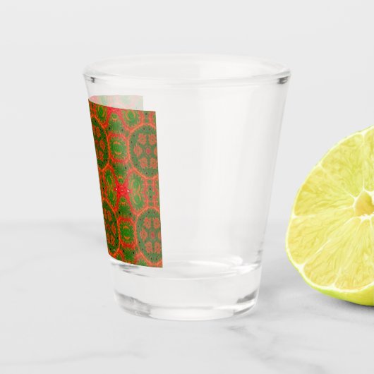 Orangefarbenes und grünes Kaleidoskop Schnapsglas (Rechts)