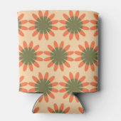 Orangefarbenes und grünes Retro-Blume-Muster Dosenkühler (Rückseite)