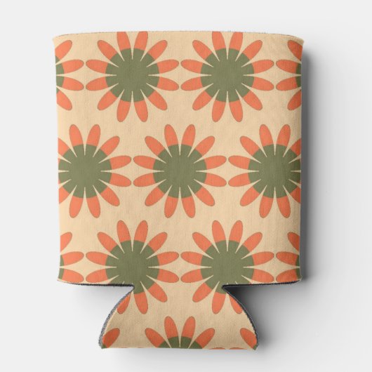 Orangefarbenes und grünes Retro-Blume-Muster Dosenkühler (Rückseite)