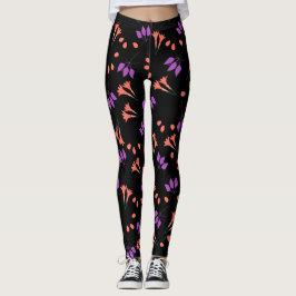 Orangefarbenes und lila Blumenmuster Leggings