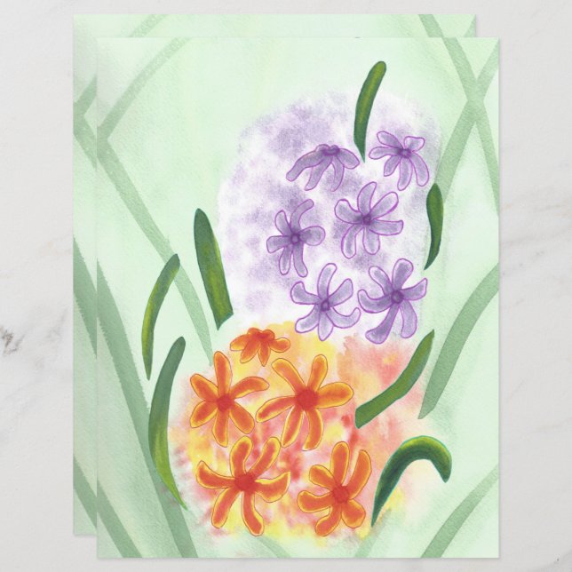 Orangefarbenes und Lila Hyazinth-Blume-Scrapbook (Vorne/Hinten)