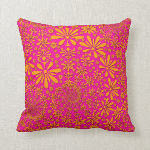 Orangefarbenes und rosa Blumenmuster Kissen