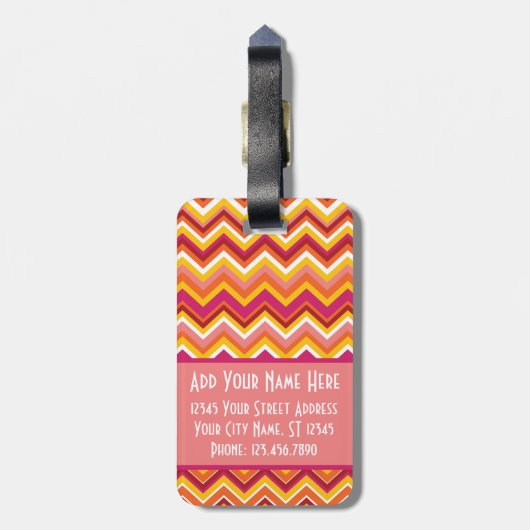 Orangefarbenes und rosa Zickzack Muster mit Monogr Gepäckanhänger (Rückseite vertikal)