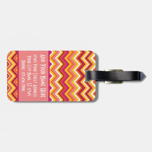 Orangefarbenes und rosa Zickzack Muster mit Monogr Gepäckanhänger (Rückseite horizontal)
