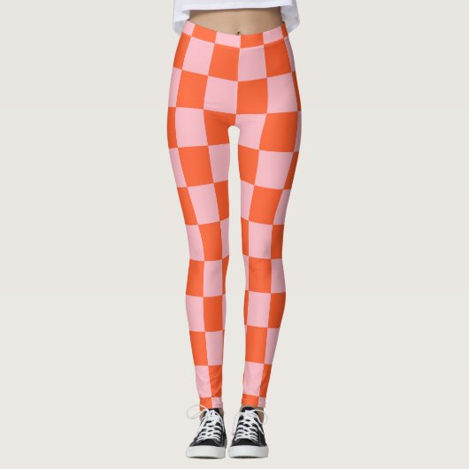 Orangefarbenes und rosafarbenes Prüfmuster Leggings (Vorderseite)