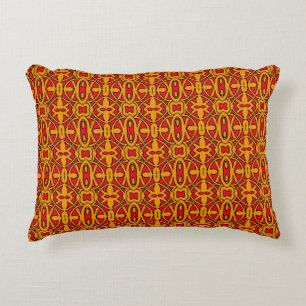 Orangefarbenes und rotes Handgezeichnetes Muster Zierkissen