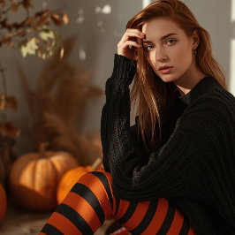 Orangefarbenes und schwarz gestreiftes Halloween-L Leggings