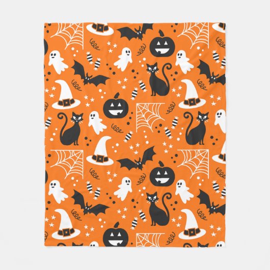 Orangefarbenes und schwarz-klassisches Retro-Hallo Fleecedecke (Vorderseite)