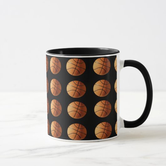 Orangefarbenes und schwarzes Basketballmuster, Tasse (Rechts)