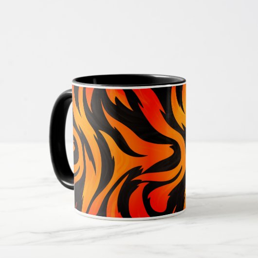 Orangefarbenes und schwarzes Design Tasse (Vorderseite Links)