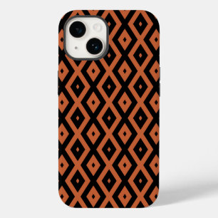 Orangefarbenes und schwarzes Diamantmuster Case-Mate iPhone 14 Hülle