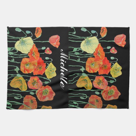 Orangefarbenes und schwarzes Pfefferblatt Wasserfa Geschirrtuch (Horizontal)