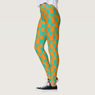 Orangefarbenes und Tel-grün Abstraktes Blattmuster Leggings