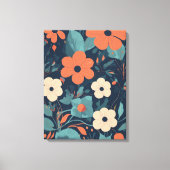 Orangefarbenes und weißes Blumenmuster auf blauem  Leinwanddruck (Vorderseite)