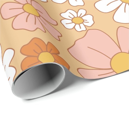 Orangefarbenes und weißes Blumenpapier Geschenkpapier (Rolleneckpunkt)