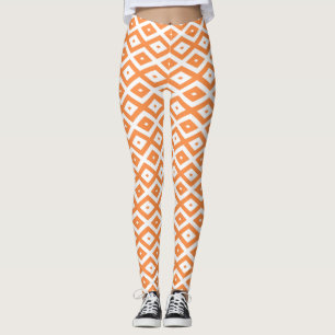 Orangefarbenes und weißes Diamantmuster Leggings