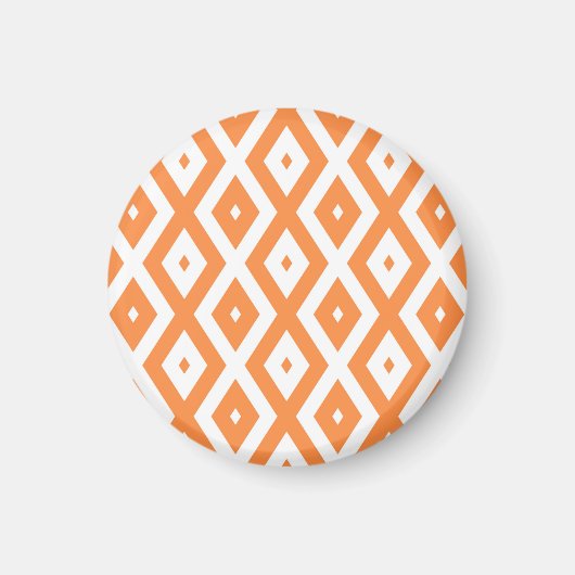 Orangefarbenes und weißes Diamantmuster Magnet (Vorne)