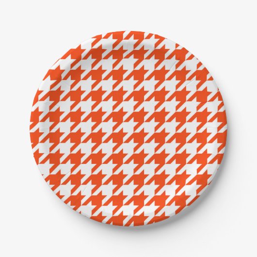 Orangefarbenes und weißes Hahnentrittmuster Karo Pappteller (Vorderseite)
