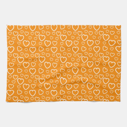 Orangefarbenes und weißes Herzmuster der Liebe Geschirrtuch (Horizontal)
