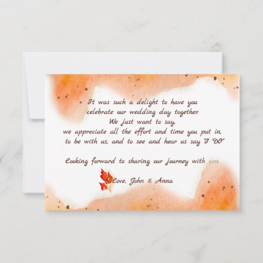 Orangefarbenes Wasser Dankeskarte (Rückseite)