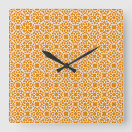 Orangefarbenes weißes geometrisches Nahtloses Must Quadratische Wanduhr