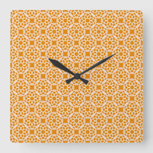 Orangefarbenes weißes geometrisches Nahtloses Must Quadratische Wanduhr