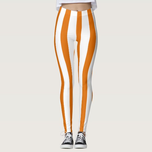 Orangefarbenes weißes Raster Halloween-Kostüm Leggings (Vorderseite)